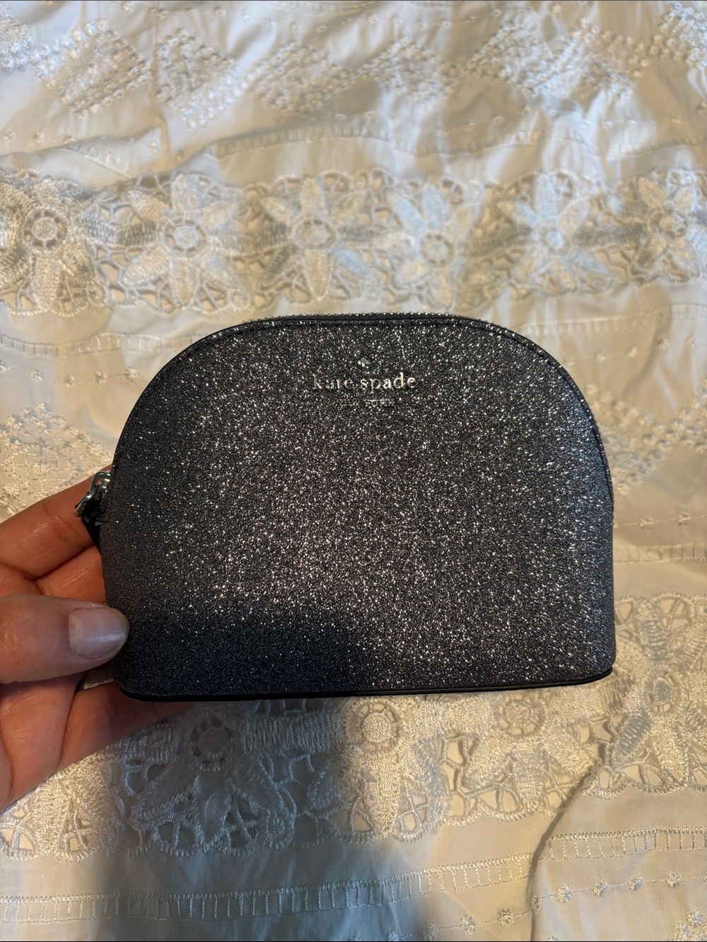 kate spade glitter coin pouch - gunmetal sparkle